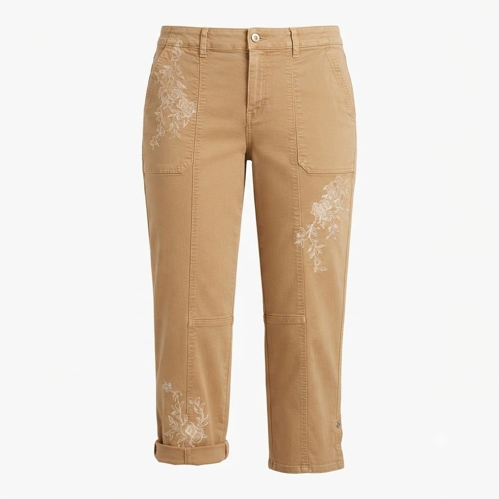 WHBM The Pret-A-Pedal Mid-Rise Floral‎ Embroidered Utility Pants Size 10 - IW